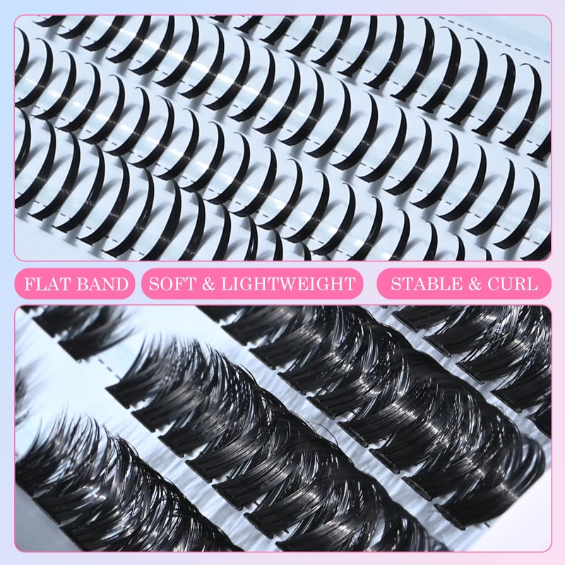 FREEORR 262Pcs Lash Cluster Kit, 100D Mix Length Thick Volume Eyelash Cluster, 12-20mm Spiky Lashes Extension, Wispy Fluffy Spikes Individual Lashes Extension Kit with Lash Bond and Seal, Tweezers - Image 3
